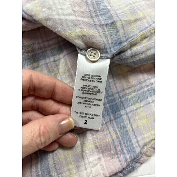 Current Elliott Prep School Button Down Desert Plaid Cream Blue Size Medium 2 - Picture 9 of 11